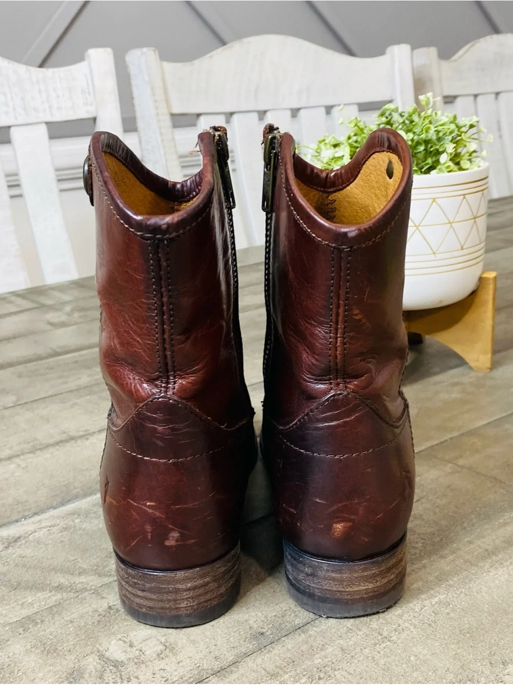 FRYE Melissa Button Short Leather Boots Cognac Brown Ankle Booties Sz 5.5 B